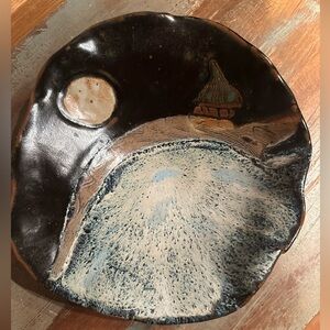 Signed Stokes pottery bowl dish ocean beach  ocean beach sea horizon vintage